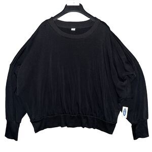 Old Navy Women XXL Black Cropped Fleece Pullover Sweatshirt Oversized Cozy NWT